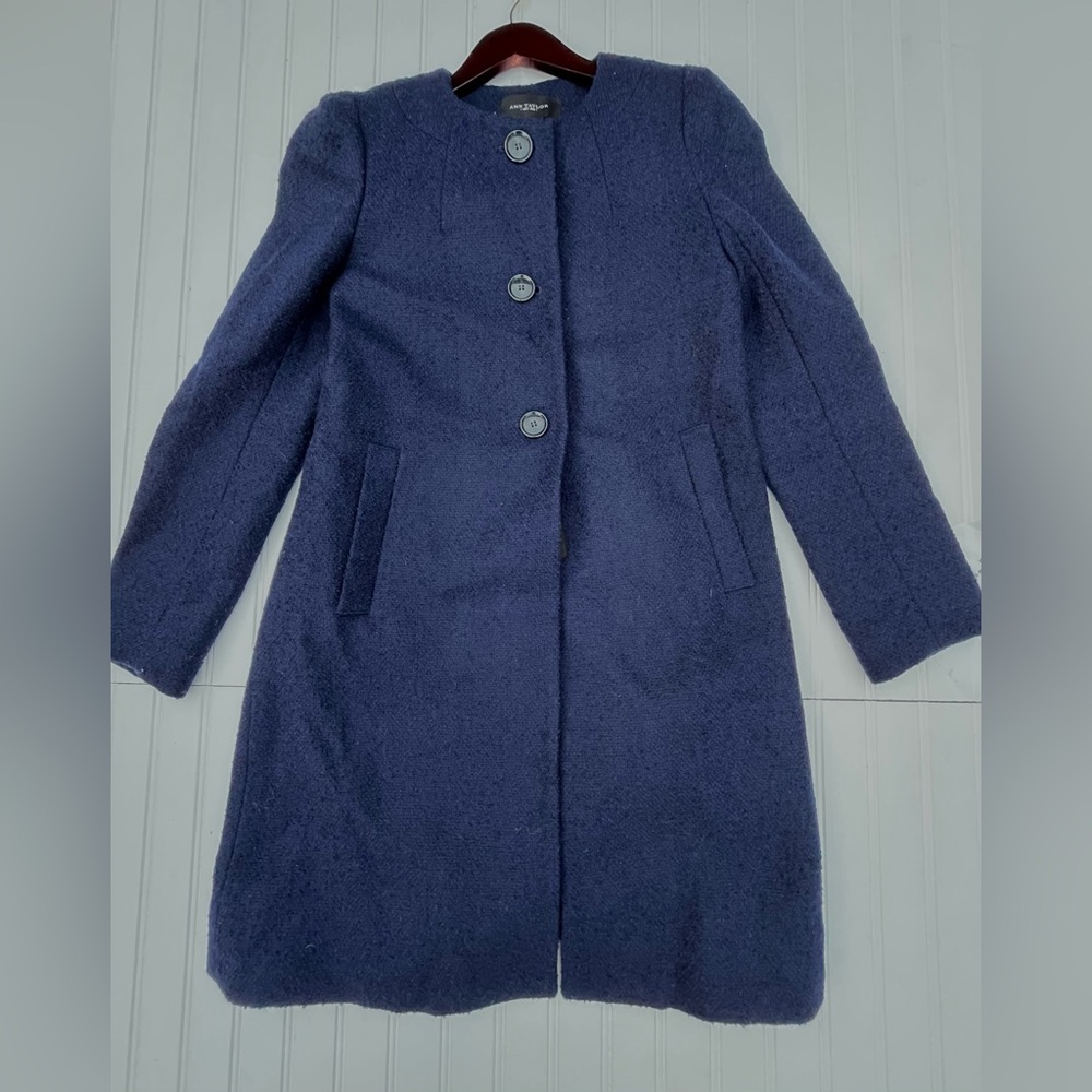 Ann Taylor Navy Blue 3 Button Wool Coat Size 4 100% Wool